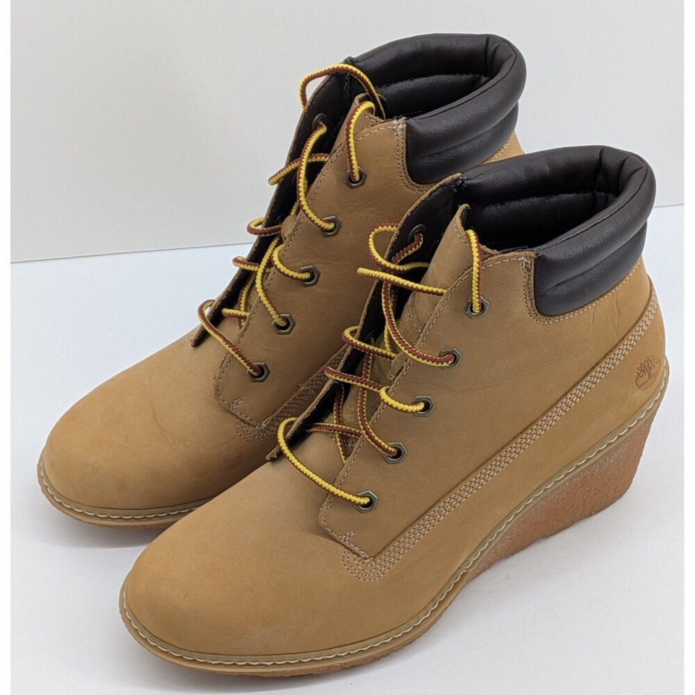 Timberland Women's Nellie Chukka Wedge Boots US 7 Tan Nubuck Lace-Up 8251A